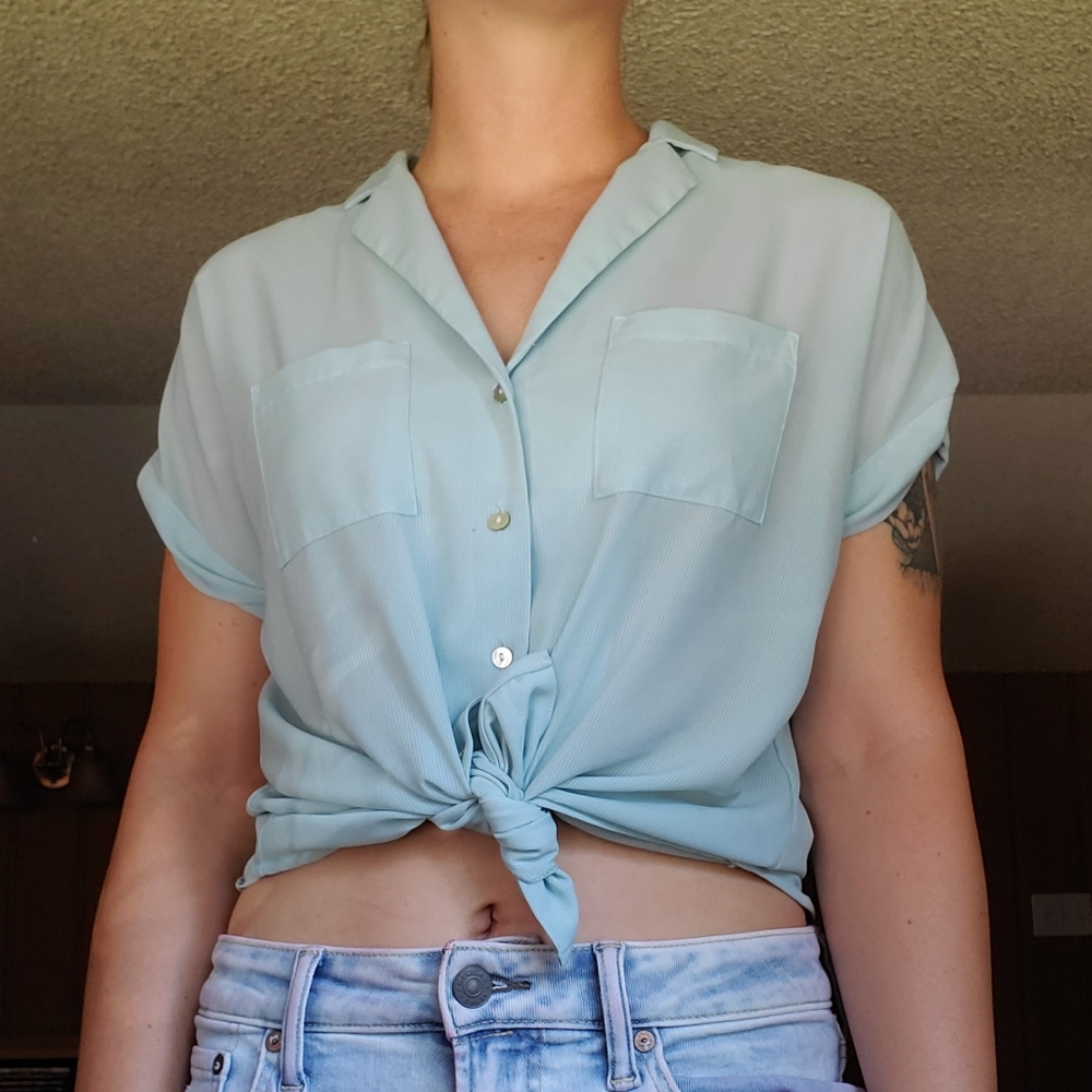 A new day baby blue button up